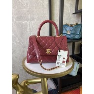 SMALL FLAP BAG WITH TOP HANDLE Shiny Calfskin Burgundy Gold Metal High