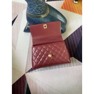 SMALL FLAP BAG WITH TOP HANDLE Shiny Calfskin Gold Metal Burgundy High