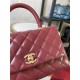 SMALL FLAP BAG WITH TOP HANDLE Shiny Calfskin Burgundy Gold Metal High