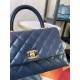 SMALL FLAP BAG WITH TOP HANDLE Shiny Calfskin Gold Metal Blue High