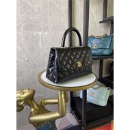 SMALL FLAP BAG WITH TOP HANDLE Shiny Calfskin Gold Metal Black High