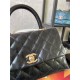 SMALL FLAP BAG WITH TOP HANDLE Shiny Calfskin Gold Metal Black High