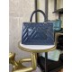 SMALL FLAP BAG WITH TOP HANDLE Chevrons Pattern Shiny Calfskin Gold Metal Blue High