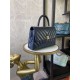 SMALL FLAP BAG WITH TOP HANDLE Chevrons Pattern Shiny Calfskin Gold Metal Blue High