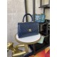 SMALL FLAP BAG WITH TOP HANDLE Chevrons Pattern Shiny Calfskin Gold Metal Blue High