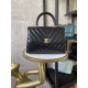 SMALL FLAP BAG WITH TOP HANDLE Chevrons Pattern Shiny Calfskin Gold Metal Black High