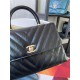 SMALL FLAP BAG WITH TOP HANDLE Chevrons Pattern Shiny Calfskin Gold Metal Black High