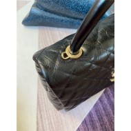 FLAP BAG WITH TOP HANDLE Shiny Calfskin Gold Metal Black High