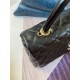 FLAP BAG WITH TOP HANDLE Shiny Calfskin Black Gold Metal High