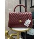 FLAP BAG WITH TOP HANDLE Chevrons Pattern Shiny Calfskin Gold Metal Burgundy High