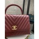 FLAP BAG WITH TOP HANDLE Chevrons Pattern Shiny Calfskin Gold Metal Burgundy High