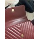 FLAP BAG WITH TOP HANDLE Chevrons Pattern Shiny Calfskin Gold Metal Burgundy High