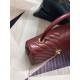 FLAP BAG WITH TOP HANDLE Chevrons Pattern Shiny Calfskin Gold Metal Burgundy High