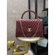 FLAP BAG WITH TOP HANDLE Chevrons Pattern Shiny Calfskin Gold Metal Burgundy High