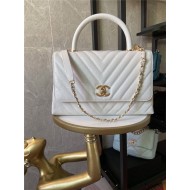 FLAP BAG WITH TOP HANDLE Chevrons Pattern Shiny Calfskin Gold Metal High