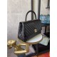 FLAP BAG WITH TOP HANDLE Chevrons Pattern Shiny Calfskin Gold Metal Black High