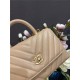 SMALL FLAP BAG WITH TOP HANDLE Chevrons Pattern Grained Calfskin Beige Gold Metal High