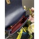 SMALL FLAP BAG WITH TOP HANDLE Chevrons Pattern Grained Calfskin Navy Blue Gold Metal High