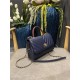 SMALL FLAP BAG WITH TOP HANDLE Chevrons Pattern Grained Calfskin Gold Metal Navy Blue High