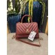 SMALL FLAP BAG WITH TOP HANDLE Chevrons Pattern Grained Calfskin Gold Metal Burgundy High