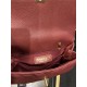 SMALL FLAP BAG WITH TOP HANDLE Chevrons Pattern Grained Calfskin Burgundy Gold Metal High