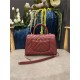 SMALL FLAP BAG WITH TOP HANDLE Chevrons Pattern Grained Calfskin Gold Metal Burgundy High