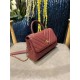 SMALL FLAP BAG WITH TOP HANDLE Chevrons Pattern Grained Calfskin Gold Metal Burgundy High