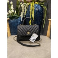 SMALL FLAP BAG WITH TOP HANDLE Chevrons Pattern Grained Calfskin Gold Metal Black High