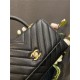 SMALL FLAP BAG WITH TOP HANDLE Chevrons Pattern Grained Calfskin Gold Metal Black High