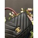 SMALL FLAP BAG WITH TOP HANDLE Chevrons Pattern Grained Calfskin Black Gold Metal High