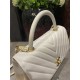 FLAP BAG WITH TOP HANDLE Chevrons Pattern Grained Calfskin Gold Metal High