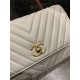 FLAP BAG WITH TOP HANDLE Chevrons Pattern Grained Calfskin Gold Metal High