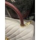 FLAP BAG WITH TOP HANDLE Chevrons Pattern Grained Calfskin Gold Metal High