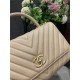 FLAP BAG WITH TOP HANDLE Chevrons Pattern Grained Calfskin Gold Metal Beige High