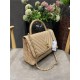 FLAP BAG WITH TOP HANDLE Chevrons Pattern Grained Calfskin Gold Metal Beige High