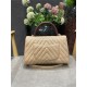 FLAP BAG WITH TOP HANDLE Chevrons Pattern Grained Calfskin Beige Gold Metal High