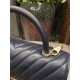 FLAP BAG WITH TOP HANDLE Chevrons Pattern Grained Calfskin Navy Blue Gold Metal High