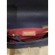 FLAP BAG WITH TOP HANDLE Chevrons Pattern Grained Calfskin Gold Metal Navy Blue High