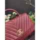 FLAP BAG WITH TOP HANDLE Chevrons Pattern Grained Calfskin Burgundy Gold Metal High