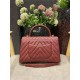 FLAP BAG WITH TOP HANDLE Chevrons Pattern Grained Calfskin Burgundy Gold Metal High