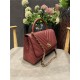 FLAP BAG WITH TOP HANDLE Chevrons Pattern Grained Calfskin Burgundy Gold Metal High