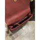 FLAP BAG WITH TOP HANDLE Chevrons Pattern Grained Calfskin Burgundy Gold Metal High