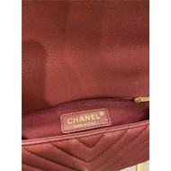 FLAP BAG WITH TOP HANDLE Chevrons Pattern Grained Calfskin Gold Metal Burgundy High