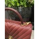 FLAP BAG WITH TOP HANDLE Chevrons Pattern Grained Calfskin Burgundy Gold Metal High