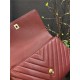 FLAP BAG WITH TOP HANDLE Chevrons Pattern Grained Calfskin Burgundy Gold Metal High