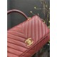 FLAP BAG WITH TOP HANDLE Chevrons Pattern Grained Calfskin Burgundy Gold Metal High