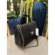 FLAP BAG WITH TOP HANDLE Chevrons Pattern Grained Calfskin Black Gold Metal High