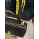 FLAP BAG WITH TOP HANDLE Chevrons Pattern Grained Calfskin Gold Metal Black High