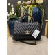 FLAP BAG WITH TOP HANDLE Chevrons Pattern Grained Calfskin Gold Metal Black High