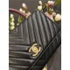 FLAP BAG WITH TOP HANDLE Chevrons Pattern Grained Calfskin Gold Metal Black High